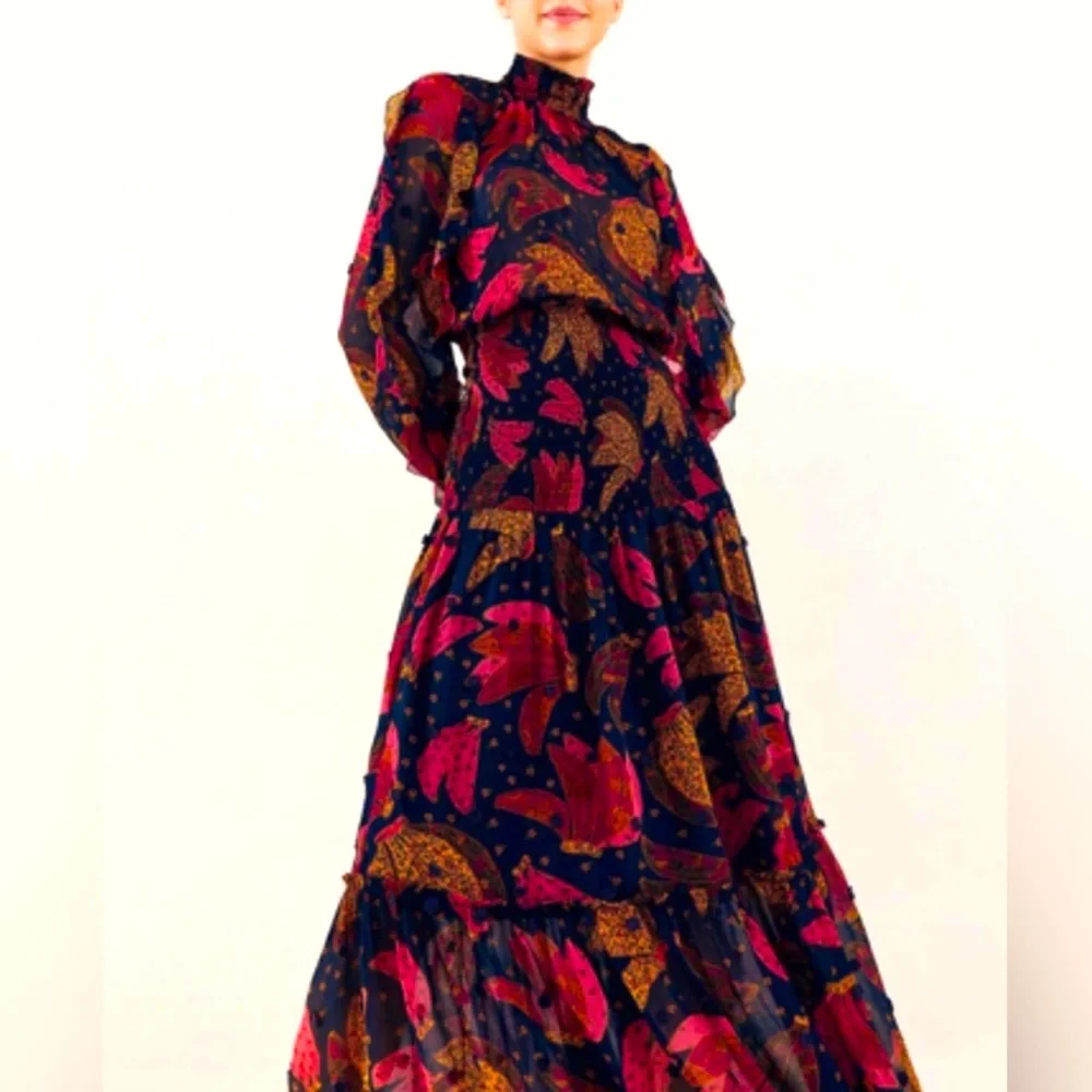 Farm Rio Patchwork Bananas High Neck Maxi Dress Absolutely Stunning!! Fit M/L - Picture 3 of 9